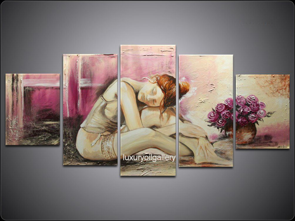 ציור שמן חמישה חלקים רקדנית בלט במנוחה